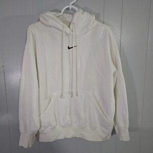 Nike Mini Swoosh Hoodie Womens Small White Good Pullover Fleece Sweatshirt